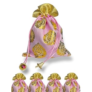 abhaas 20pcs drawstrings potli bag for gifting  23x18cm  for ladies wedding party bag potli leaf print for women kitty parties reusable return gift purpose shagun pouch candy bags