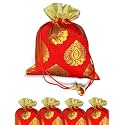 Abhaas 20PCS Drawstrings Potli Bag for Gifting | 23X18CM | for Ladies Wedding, Party Bag Potli Leaf Print for Women Kitty Parties Reusable Return Gift Purpose, Shagun Pouch, Candy Bags