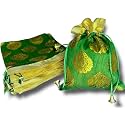 Abhaas Drawstrings Potli Bag for Gifting for Ladies Wedding, Party Bag Potli Leaf Print 23X18CM for Women Kitty Parties Reusable Return Gift Purpose, Shagun Pouch, Candy Bags