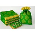 Abhaas Drawstrings Potli Bag for Gifting for Ladies Wedding, Party Bag Potli Leaf Print 23X18CM for Women Kitty Parties Reusable Return Gift Purpose, Shagun Pouch, Candy Bags