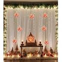 Abhaas Ganpati Decoration Items | Pooja Room Decor Items | Backdrop for Haldi Ceremony with Net Curtains and LED Lights for Decoration (Lotus+NET), Multicolor