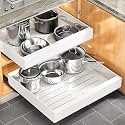 ABJA [ Popular in US Market: Pull-Out Cabinet Organizer] Large 30-50 W*43 L CM Expandable Heavy Duty Rack with Adhesive Nano Film (Large, White, 1 Pack)