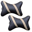 ABLE Classic Cross Neckrest Necksupporters Pillow Black &amp; Beige Suitable for All Cars Set of 2 Pcs