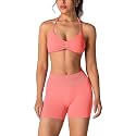 ABOCIW Womens Seamless Workout Sets 2 Piece Strappy Halter Sports Bra Scrunch Butt Shorts Gym Yoga Outfits