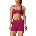 ABOCIW Womens Seamless Workout Sets 2 Piece Strappy Halter Sports Bra Scrunch Butt Shorts Gym Yoga Outfits