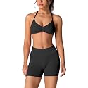 ABOCIW Womens Seamless Workout Sets 2 Piece Strappy Halter Sports Bra Scrunch Butt Shorts Gym Yoga Outfits