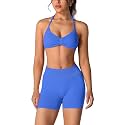 ABOCIW Womens Seamless Workout Sets 2 Piece Strappy Halter Sports Bra Scrunch Butt Shorts Gym Yoga Outfits