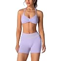 ABOCIW Womens Seamless Workout Sets 2 Piece Strappy Halter Sports Bra Scrunch Butt Shorts Gym Yoga Outfits