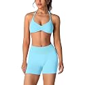 ABOCIW Womens Seamless Workout Sets 2 Piece Strappy Halter Sports Bra Scrunch Butt Shorts Gym Yoga Outfits