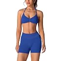ABOCIW Womens Seamless Workout Sets 2 Piece Strappy Halter Sports Bra Scrunch Butt Shorts Gym Yoga Outfits