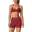 ABOCIW Womens Seamless Workout Sets 2 Piece Strappy Halter Sports Bra Scrunch Butt Shorts Gym Yoga Outfits