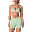 ABOCIW Womens Seamless Workout Sets 2 Piece Strappy Halter Sports Bra Scrunch Butt Shorts Gym Yoga Outfits