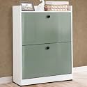 ABOUT SPACE 3 ft 2 Tier Tilt Out Door Semi-UV Gloss Laminate DIY Engineered Wood Shoe Cabinet - Anti-tip Protection Removable Adjustable Panels for 12-15 Pairs - Green &amp; White