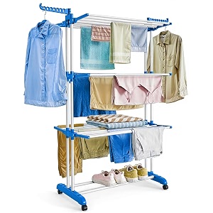 about space foldable cloth dryer stand portable with castor wheels anti rust steel double pole 6ft