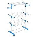 ABOUT SPACE Carbon Steel,Plastic 6 Ft Clothes Drying Stand,3 Layer Foldable Cloth Dryer,Portable With Castor Wheels,24 Hanger Rods & 2 Wings,Anti Rust Steel Sturdy Pole(Blue,L 75 X B 55 X H 165 Cm)