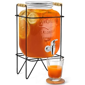 about space 5 litre glass water dispenser with stand - air tight lid glass pitcher for detox water - mason jar - counter table top juice infused water beer dispenser for home restaurant party