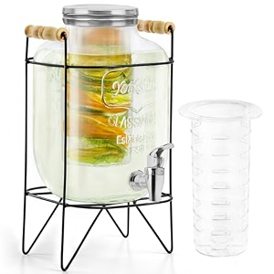 about space 5 litre glass water dispenser with tap infuser amp stand - air tight lid detox water jar - mason jar - counter tabletop juice infused water beer dispenser for home restaurant party