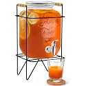 ABOUT SPACE 5 Litre Glass Water Dispenser with Stand - Air Tight Lid Glass Pitcher for Detox Water - Mason Jar - Counter Table Top Juice Infused Water Beer Dispenser for Home Restaurant Party