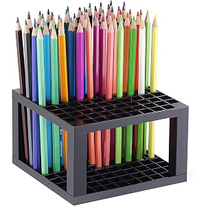 about space 96 holes pencil amp brush holder - tabletop plastic study desk organizer stand for pens paint brushes modeling tools office amp art supplies - mesh pen holder - stationery organiser grey
