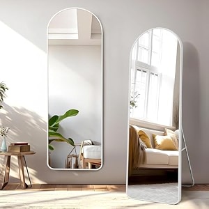 about space 4ft cheval mirror for wall - arch shaped for bedroom  full mirror with stand thin aluminium frame vertical display for living room boutique- white