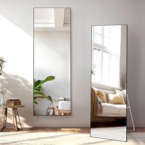 about space 5ft cheval mirror for wall - square shaped for bedroom  full mirror with stand thin aluminium frame vertical display for living room boutique- black