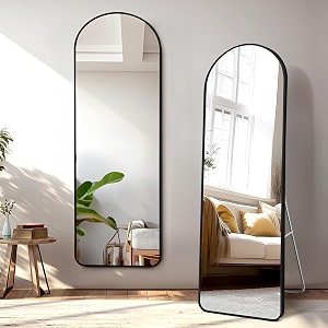 about space 4ft cheval mirror for wall - arch shaped for bedroom  full mirror with stand thin aluminium frame vertical display for living room boutique- black