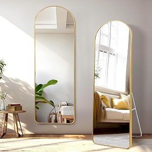 about space 4ft cheval mirror for wall - arch shaped for bedroom  full mirror with stand thin aluminium frame vertical display for living room boutique- gold