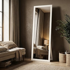 about space cheval mirror for wall - 5 feet unbreakable mirror for bedroom  full length tempered glass with stand sturdy mdf frame vertical display for living room bedroom - white