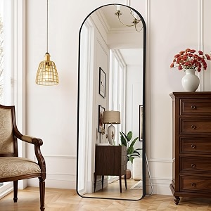 about space cheval mirror for wall - 5 feet unbreakable arch mirror for bedroom  full length tempered glass with stand frame aluminium alloy vertical hanging display for living room bedroom - black