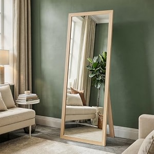 about space cheval mirror for wall - 5 feet unbreakable mirror for bedroom  full length tempered glass with stand sturdy mdf frame vertical display for living room bedroom - white