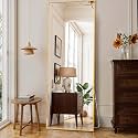 ABOUT SPACE Cheval Mirror for Wall - 5 Feet Unbreakable Mirror for Bedroom | Full Length Tempered Glass with Stand Thin Frame Aluminium Alloy Vertical Hanging Display for Living Room, Bedroom - Golden