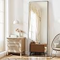 ABOUT SPACE Cheval Mirror for Wall - 5 Feet Unbreakable Mirror for Bedroom | Full Length Tempered Glass with Stand Thin Frame Aluminium Alloy Vertical Hanging Display for Living Room, Bedroom - Black