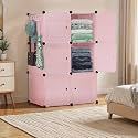 ABOUT SPACE Collapsible Wardrobe - DIY 6 Cube Plastic Almirah for Clothes with Side Hanger, Door Magnet &amp; Hamer- Foldable Wardrobe for Storage for Home | Storage Organizer - Pink