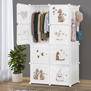 about space professional collapsible wardrobe - diy 8 cube plastic almirah for clothes with side hanger door magnet amp hamer- durable foldable wardrobe for storage non-slip storage organizer - blue