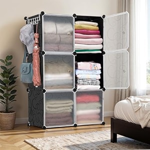 about space professional collapsible wardrobe - diy 8 cube plastic almirah for clothes with side hanger door magnet amp hamer- durable foldable wardrobe for storage non-slip storage organizer - blue