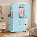ABOUT SPACE Professional Collapsible Wardrobe - DIY 8 Cube Plastic Almirah for Clothes with Side Hanger, Door Magnet & Hamer- Durable, Foldable Wardrobe for Storage |Non-Slip Storage Organizer - Blue