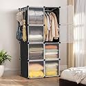 ABOUT SPACE Collapsible Wardrobe - DIY 8 Cube Plastic Almirah for Clothes with Doors, Side Hanger, Clothes Hanger, Door Magnet &amp; Hamer- Foldable Wardrobe for Storage for Home | Storage Organizer-Black
