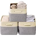 ABOUT SPACE Cupboard Organizer for Clothes - 3 Pack Wardrobe Storage Bins - Underbed Laundry Foldable Bag with Handles for Sarees, Blankets, Comforters, Books &amp; Toys-(L 39 x B 27 x H 22.5 cm,Grey)