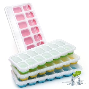 about space ice trays - 4 pcs easy release 14 ice cube flexible silicone food grade material stackable ice cube trays with lids for juices coffee whiskeys amp cocktails 38 x 2 x 27 cm mould