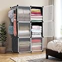 ABOUT SPACE Collapsible Wardrobe - DIY 6 Cube Plastic Almirah for Clothes with Doors, Side Hanger, Door Magnet &amp; Hamer- Foldable Wardrobe for Storage for Home | Storage Organizer - Black