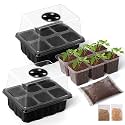 ABOUT SPACE Seedling Tray (2 Pack x 6 Cells) - Seed/Plant Starter Kit - Reusable Greenhouse Germination Tray with Humidity Dome & Fertilizer Soil, Tomato, Brinjal Seed for Garden