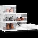 ABOUT SPACE Shoe Box- 3 Tier Transparent Shoe Rack for Home | Collapsible Organiser with Door-Foldable Sneaker Box | Slipper Stand for Men Women Heels Boots (PP Plastic - L 25.6 x B 34.5 x H 54 cm)