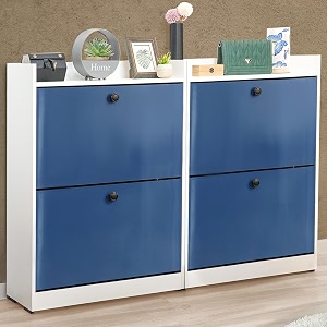 about space shoe rack for home - 3ft 4 tilt out door semi-uv gloss laminate diy engineered wood shoe cabinet - anti-tip protection removable adjustable panels for 25-30 pairs - blue amp white