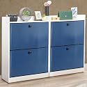ABOUT SPACE Shoe Rack for Home - 3ft 4 Tilt Out Door Semi-UV Gloss Laminate DIY Engineered Wood Shoe Cabinet - Anti-tip Protection Removable Adjustable Panels for 25-30 Pairs - Blue & White