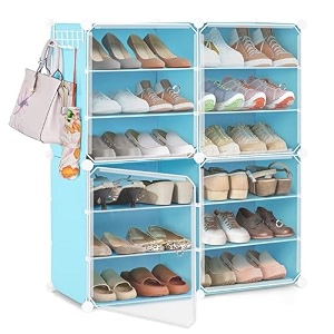about space plastic shoe stand with hanger amp door for home - portableexpandable 4 cube shoe stand for bootsheels - diy 24 pair flipflopslipper stand for womenmenoutdoor blue 300 x 800 x 900 mm