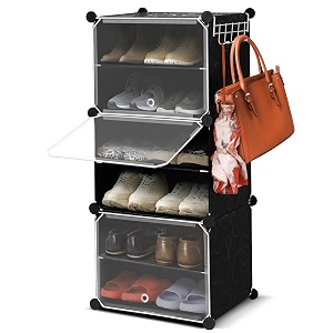 about space pp plastic 24 pair diy shoe rack for home with dooramphanger-portable shoe stand-4 cube expandable shelves-shoe cabinet for balconymenwomenheelsbootsloaferssneakersslipperswhite