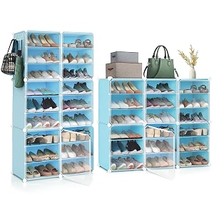 about space shoe rack for home with door - 36 pair diy slipper stand with hanger 6 cube expandable shelves closed shoes rack for home men women heels boots flip-flopsblue-l 80 x b 30 x h 135 cm