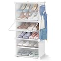 ABOUT SPACE Shoe Stand with Hanger &amp; Door for Home - Portable, Expandable 3 Cube Shoe Stand for Boots, Heels - DIY 12 Pair Flipflop,Slipper Stand for Women, Men, Outdoor (White)