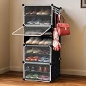 ABOUT SPACE Shoe Rack Organizer - 8 Layer Shoe Stand with Hanger &amp; Door for Home - DIY 16 Pair Portable, Expandable 4 Cube Shoe Stand for Women, Men, Outdoor (Blue- L 80 x B 30 x H 90 cm) - Plastic