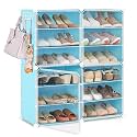 ABOUT SPACE Plastic Shoe Stand with Hanger &amp; Door for Home - Portable,Expandable 4 Cube Shoe Stand for Boots,Heels - DIY 24 Pair Flipflop,Slipper Stand for Women,Men,Outdoor (BlUE) 300 x 800 x 900 mm